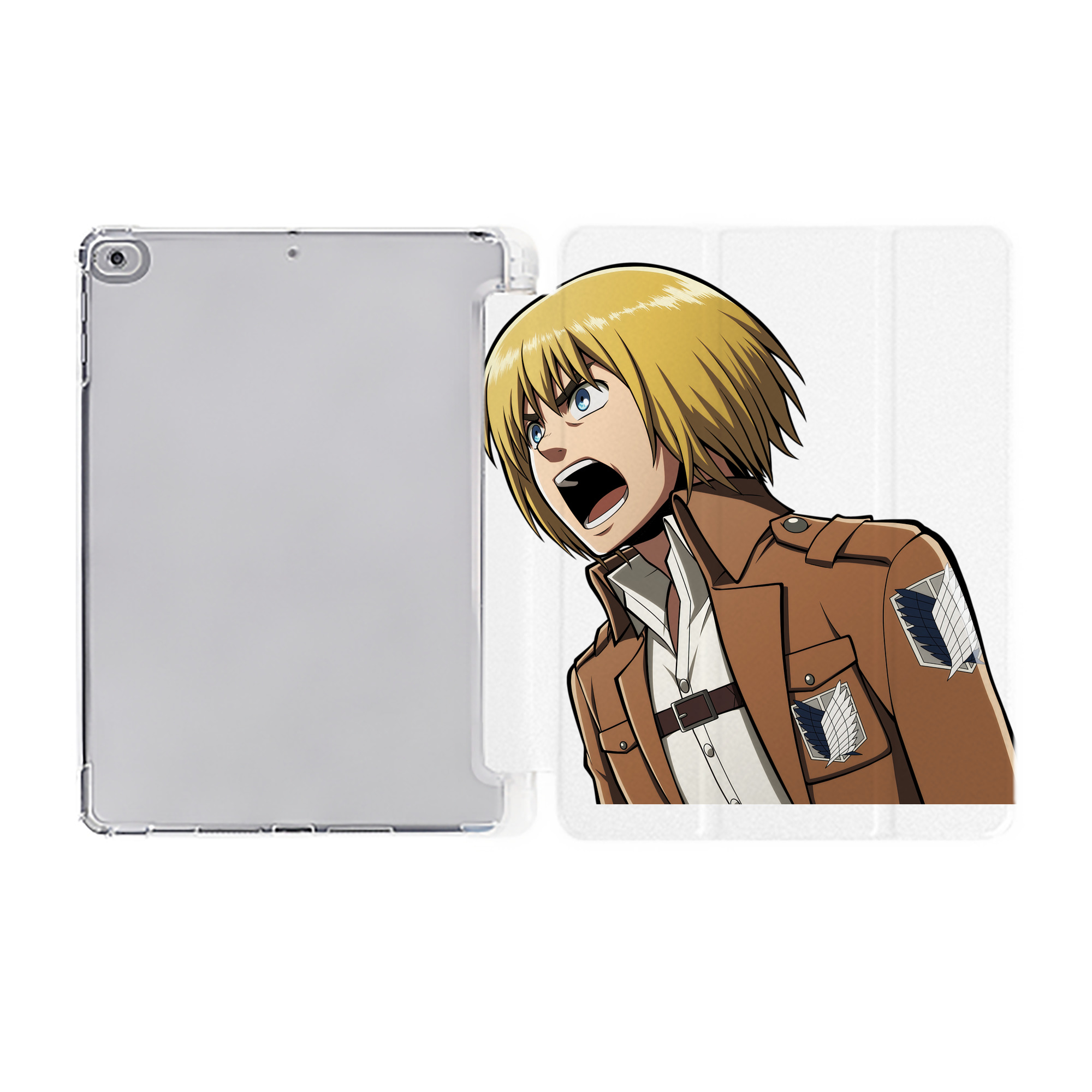 （画像用） 進撃の巨人 アルミン·アルレルト Attack on Titan Armin Arlert IPad ケース ペン収納付き 三つ折りスタンド PUレザー×シリコン 対応機種9.5/10.5/10.9インチ